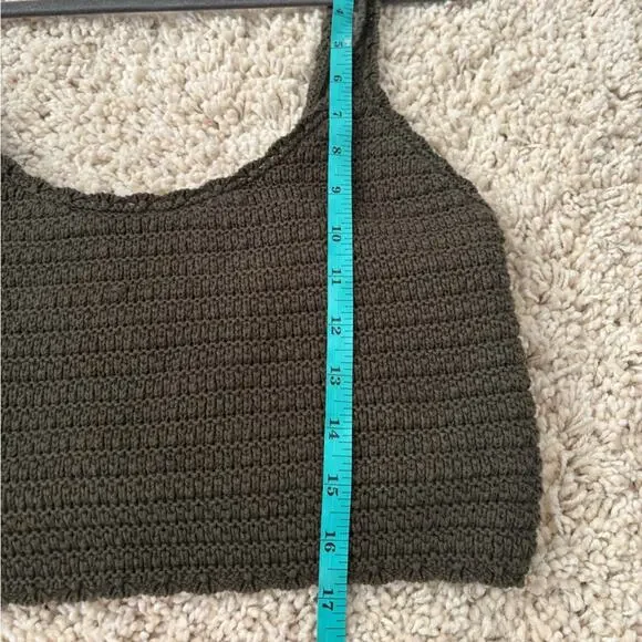 Aerie Green Knit Cropped Tank Boho Top Medium - Picture 9 of 9
